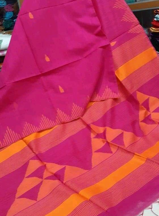 Light Pink with Mango Yellow Triangular design pallu soft Cotton Silk Saree