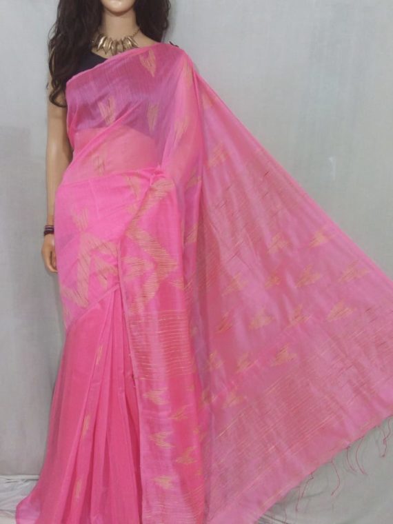 Light Pink with Zig Zag Design Cotton Silk Saree