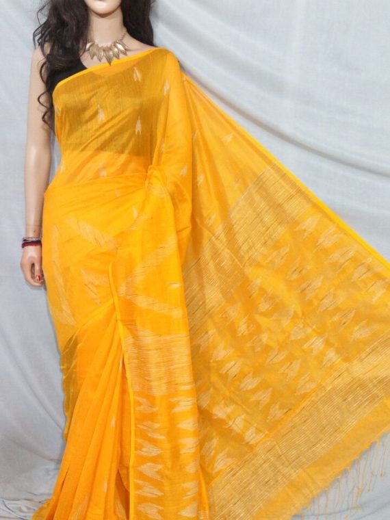 Mango Yellow with Zig Zag Design Cotton Silk Saree