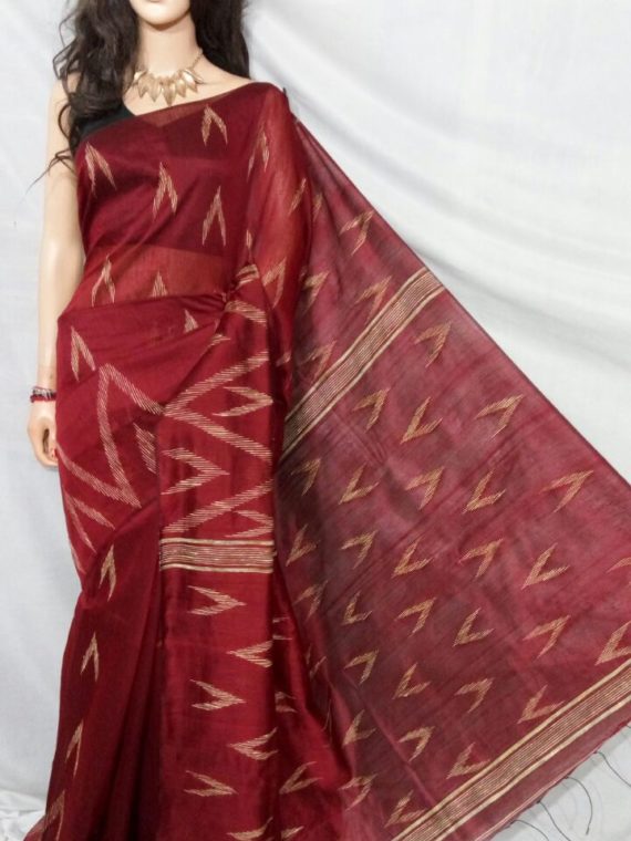 Maroon with Zig Zag Design Cotton Silk Saree