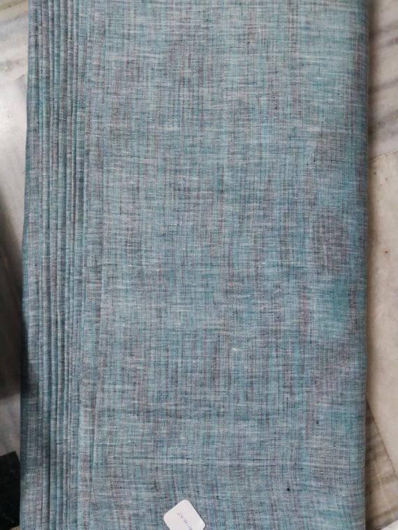 Aqua Blue Grey Linen Yarn Dye Fabric by Meter