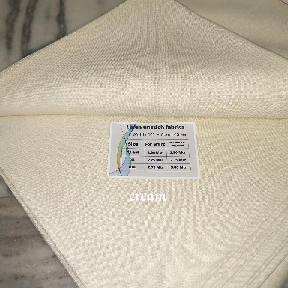 Cream Linen Unstitched Fabric for Shirts Kurtas Tops