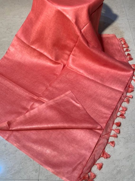 Cream plain linen saree with no zari border