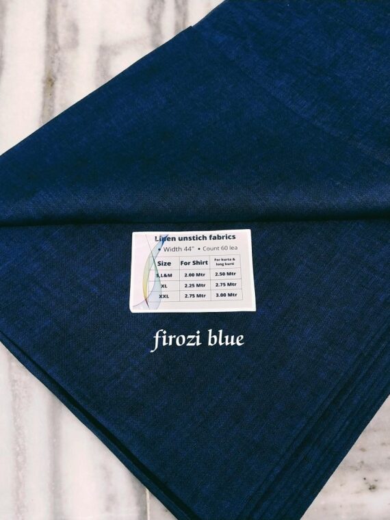 Firozi Blue Linen Unstitched Fabric for Shirts Kurtas Tops