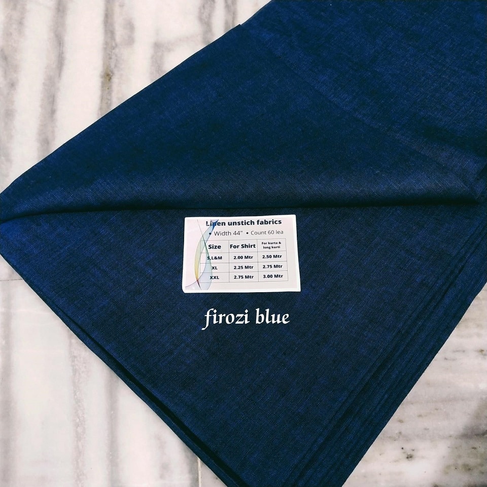 Firozi Blue Linen Unstitched Fabric for Shirts Kurtas Tops