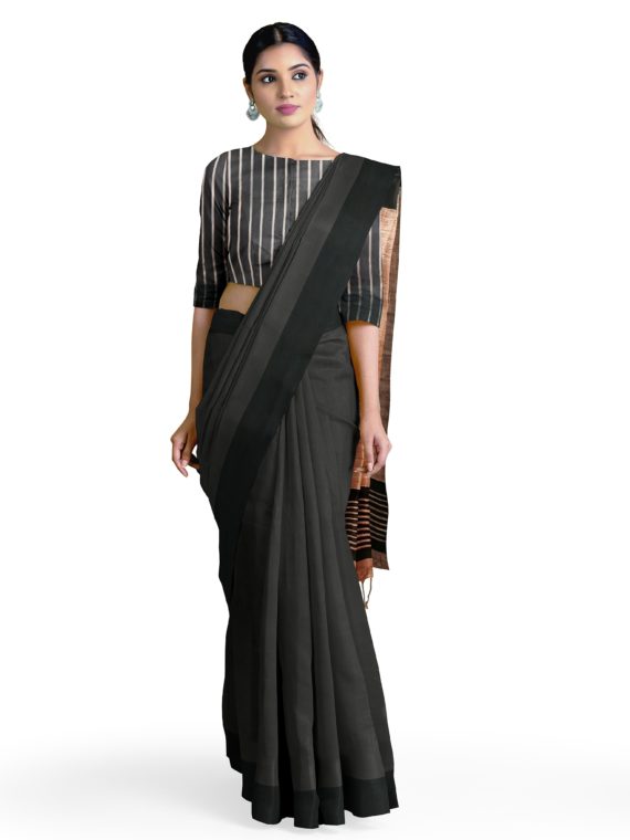 Formal _ Charming Blackish Brown Tussar Staple Saree with Giccha Pallu