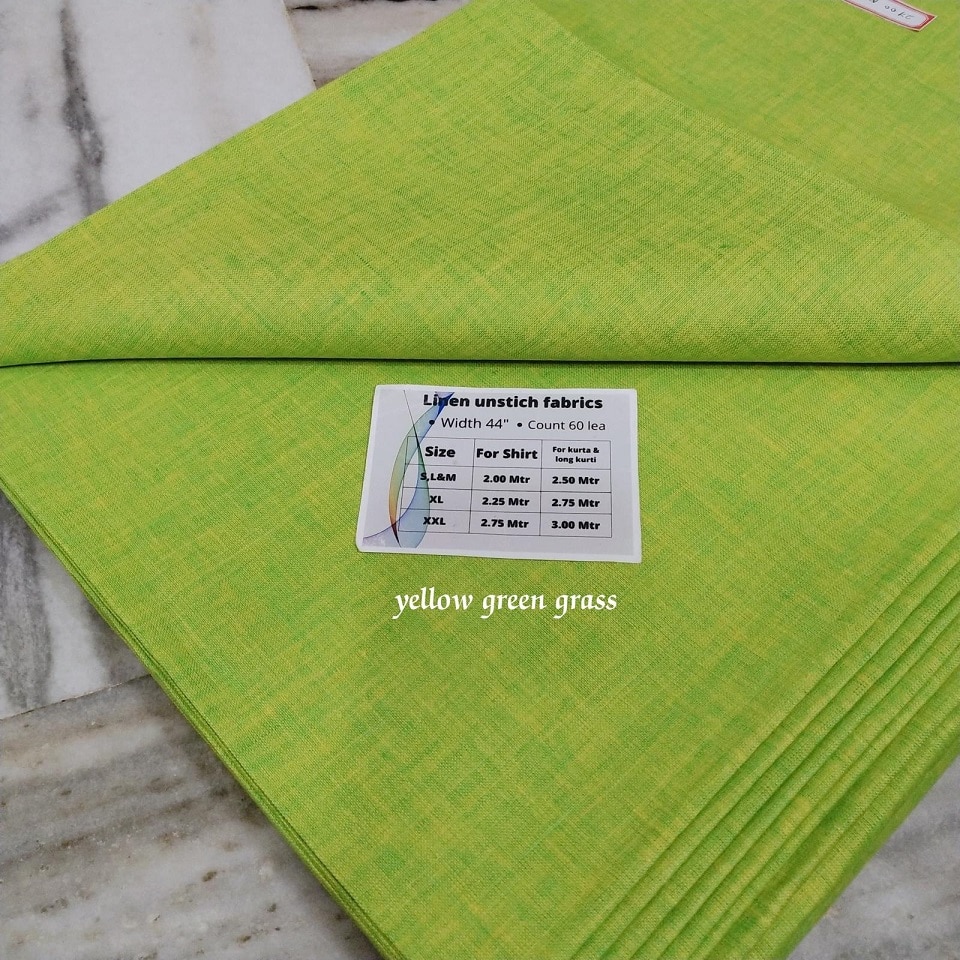 Grass Green Linen Unstitched Fabric for Shirts Kurtas Tops