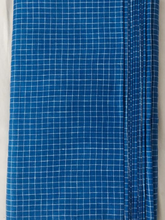 Royal Blue Check Linen Fabric by Meter