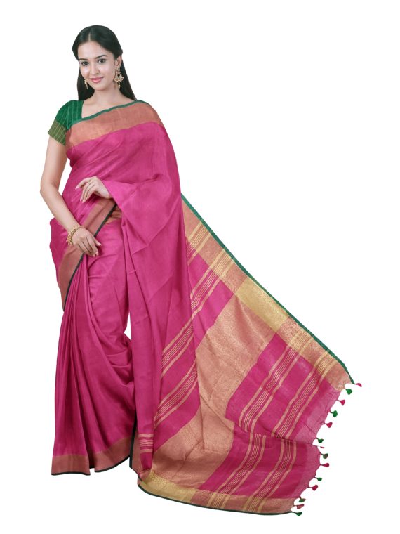 loomfolks__lot1loomfolk_Pinklinensareewithgreenblouse__silk_set3_pujitha_front__2020-1-6-18-17-55__3072X4096