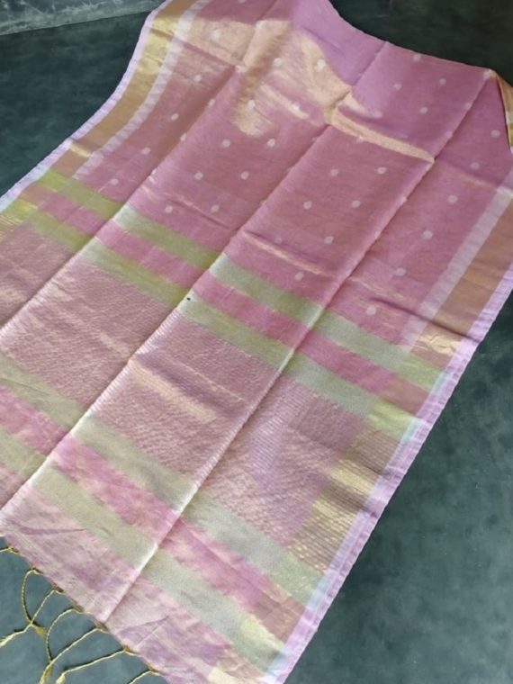 Baby Pink Tissue Linen Ball Butti Saree