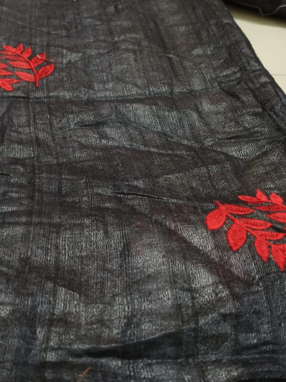 BlackTussarGicchaEmbroiderySaree