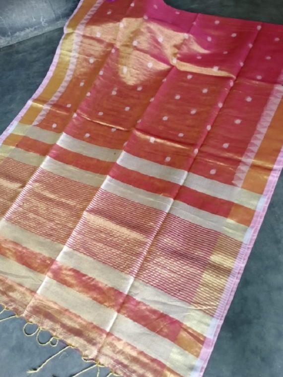 Dark Pink Tissue Linen Ball Butti Saree