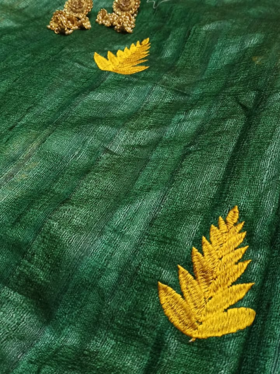 DarkGreenTussarGicchaEmbroiderySaree