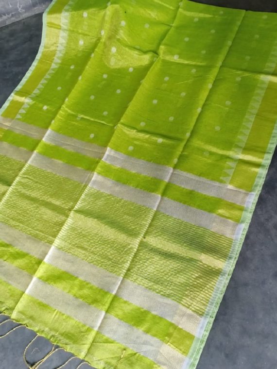 Green Tissue Linen Ball Butti Saree