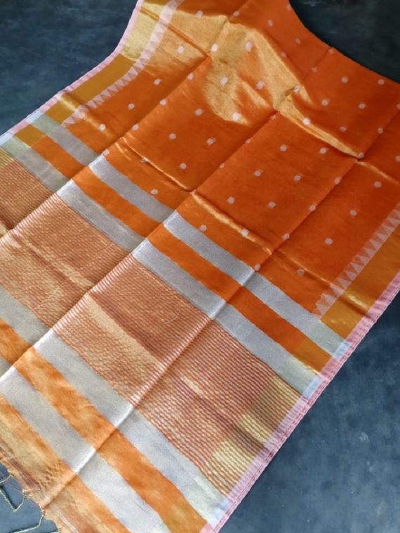 Orange Tissue Linen Ball Butti Saree