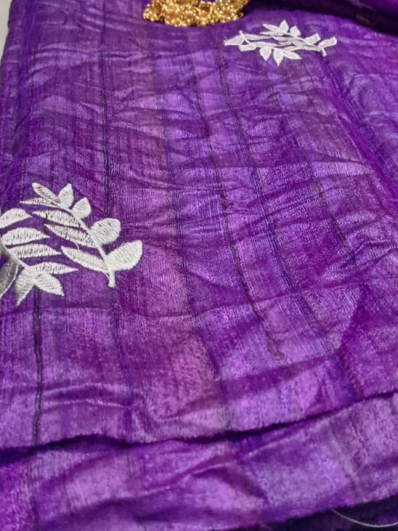 PurpleTussarGicchaEmbroiderySaree