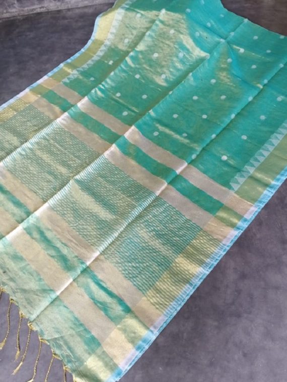 Sea Green Tissue Linen Ball Butti Saree