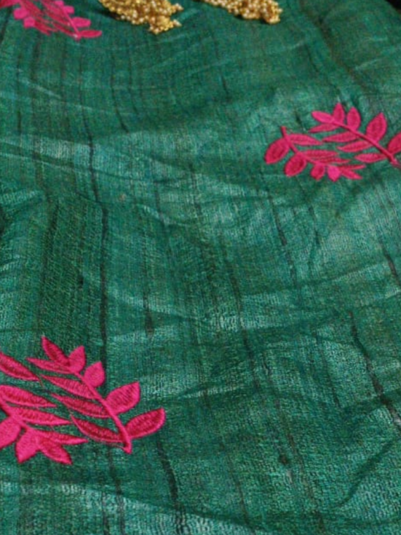 TealGreenTussarGicchaEmbroiderySaree