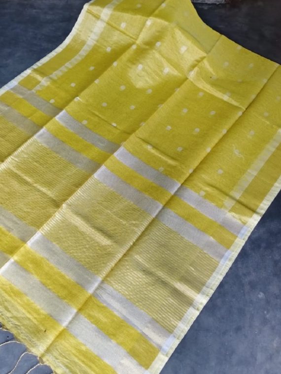 Yellow Tissue Linen Ball Butti Saree