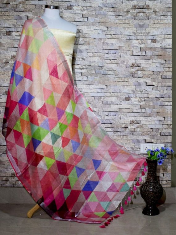 Attractive Multicolored Designer Digital Print Linen Dupatta_