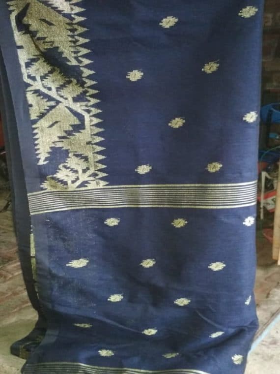 Dark-Blue-Dhakai-Linen-Saree-with-Jacquard-Design