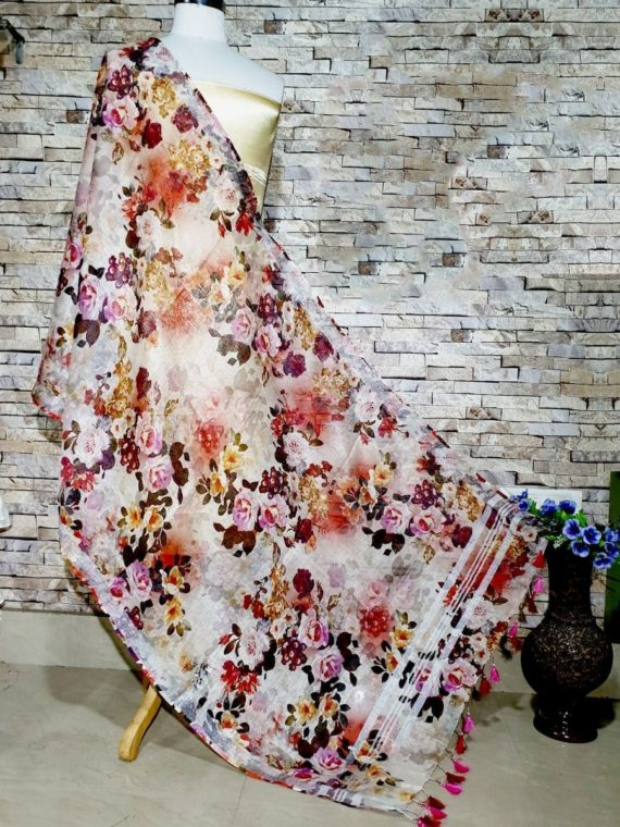 Mesmerizing Rose Design Digital Print Linen Dupatta_