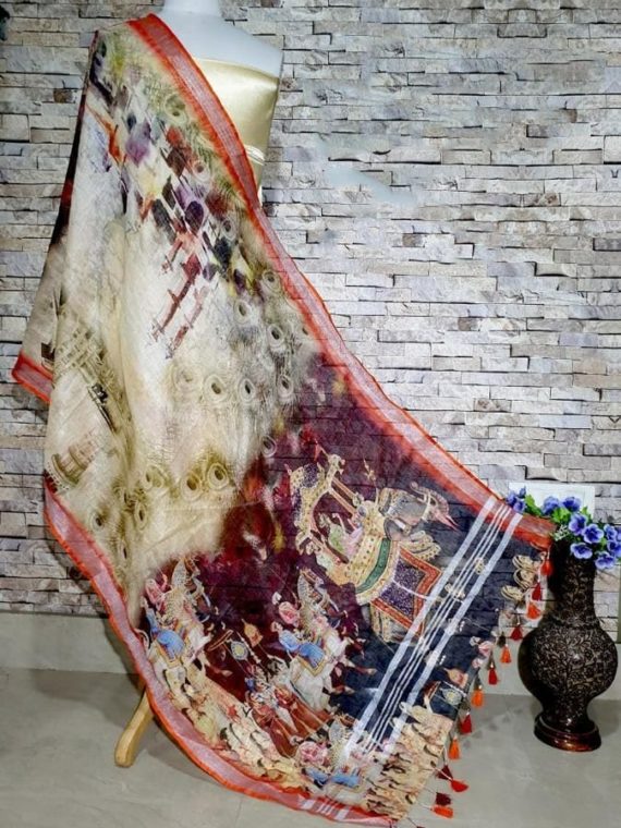 Mughal Nawabi Design Digital Linen Dupatta