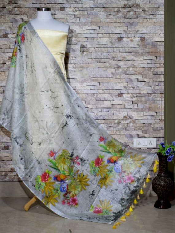Pleasing Designer Light Grey Digital Linen Dupatta_