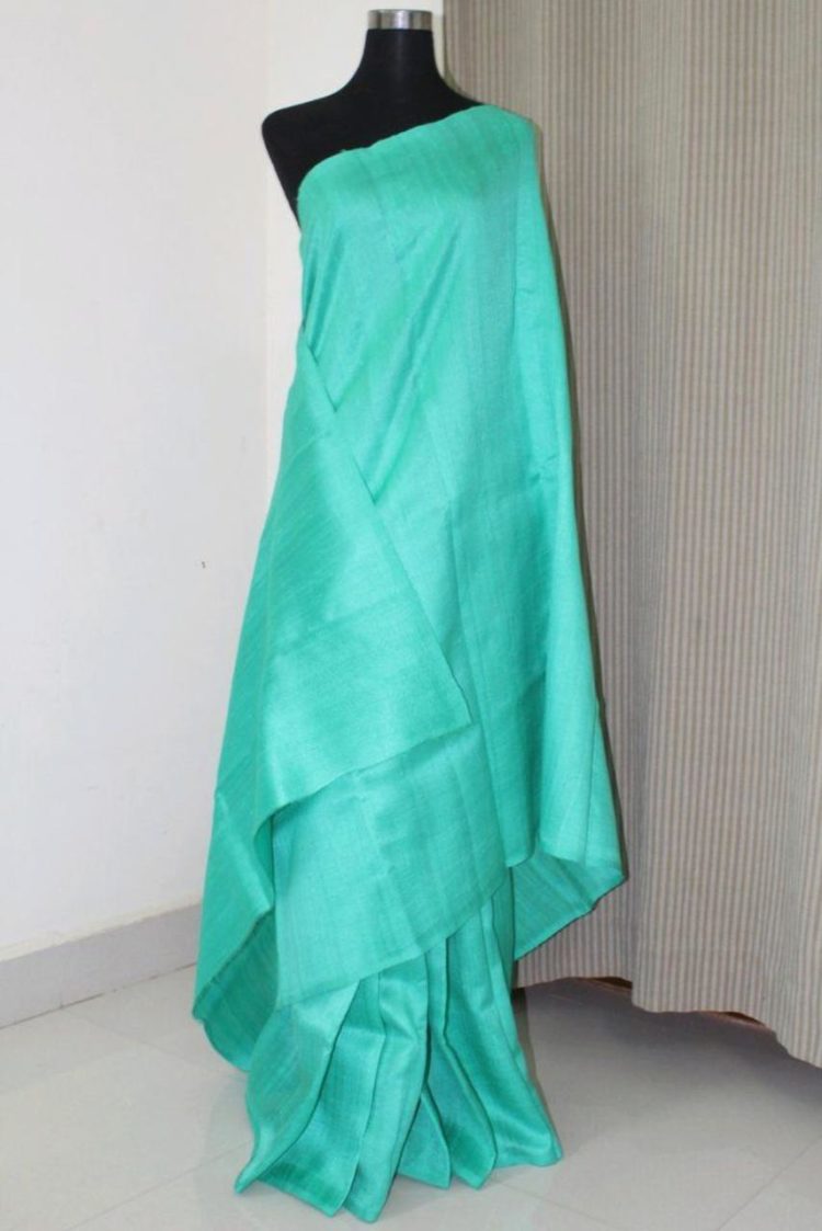 Alluring Sea Green Pain Tussar Raw Silk Saree