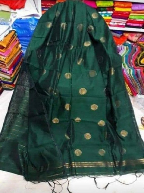 Bottle Green Cotton Silk Golden Ball Butti Saree