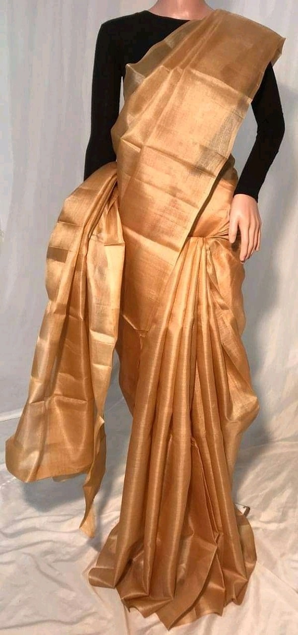 Copper Golden Plain Pure Tussar Silk ...