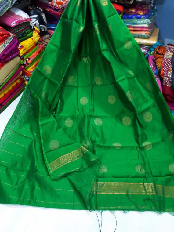 Dark Green Cotton Silk Golden Ball Butti Saree