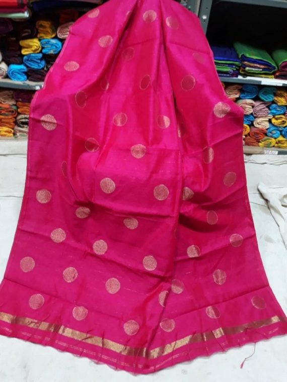 Dark Pink Cotton Silk Golden Ball Butti Saree