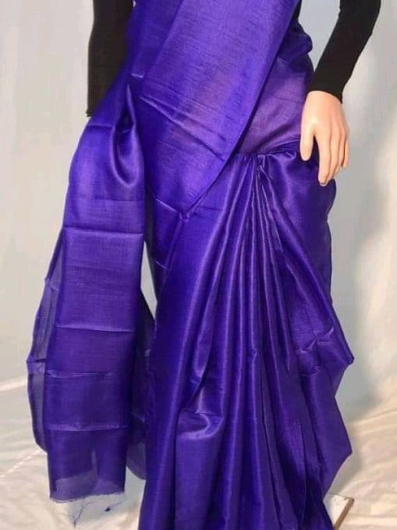 Dark Purple Plain Pure Tussar Silk Saree