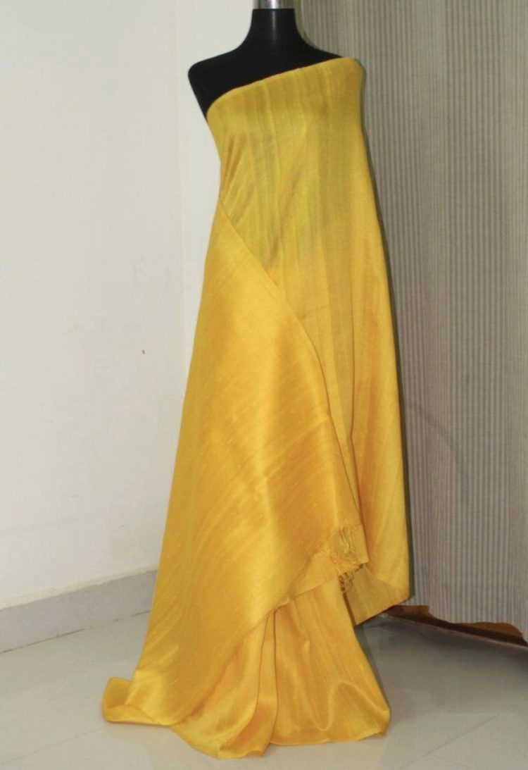 Divine Yellow Pain Tussar Raw Silk Saree