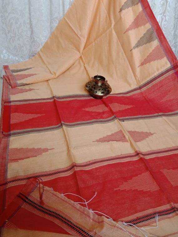 Peach Red Ikkat Design Cotton Silk Saree with Beautiful Pallu