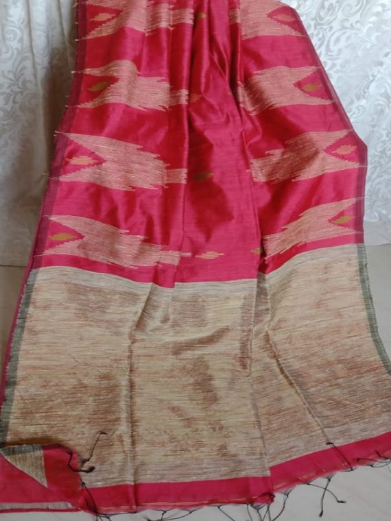 Pink Cotton Silk Saree With Giccha Weave On Border Pallu