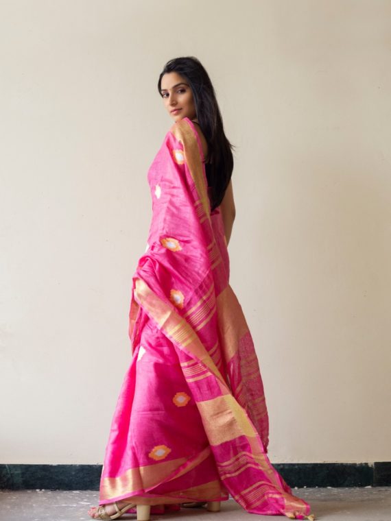 Pink Linen Embroidery Saree With Beautiful Butta Work (2)