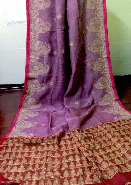 Pretty Purple Linen Saree with Mango Design Border