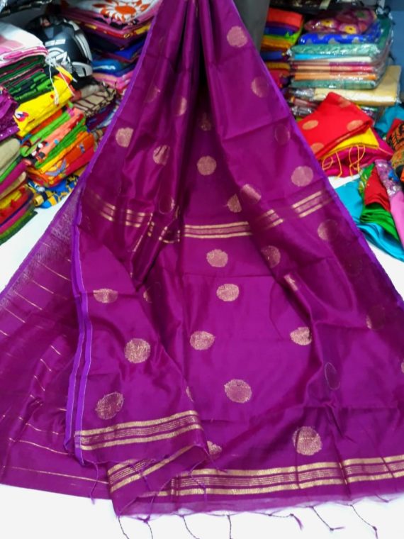 Purple Cotton Silk Golden Ball Butti Saree