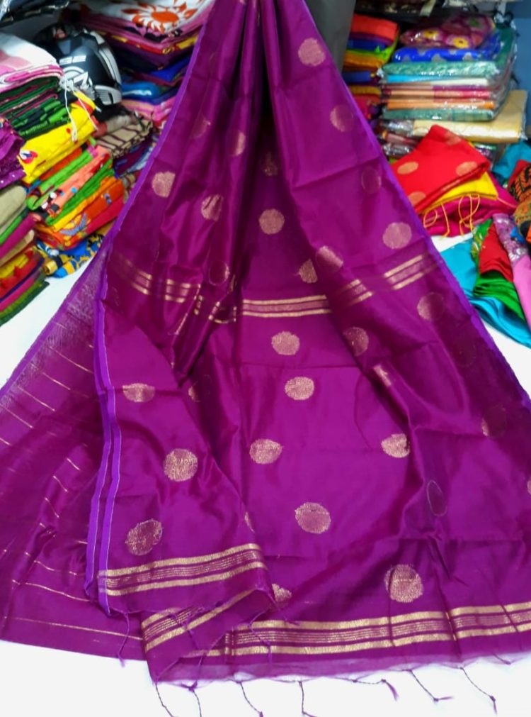 Purple Cotton Silk Golden Ball Butti Saree