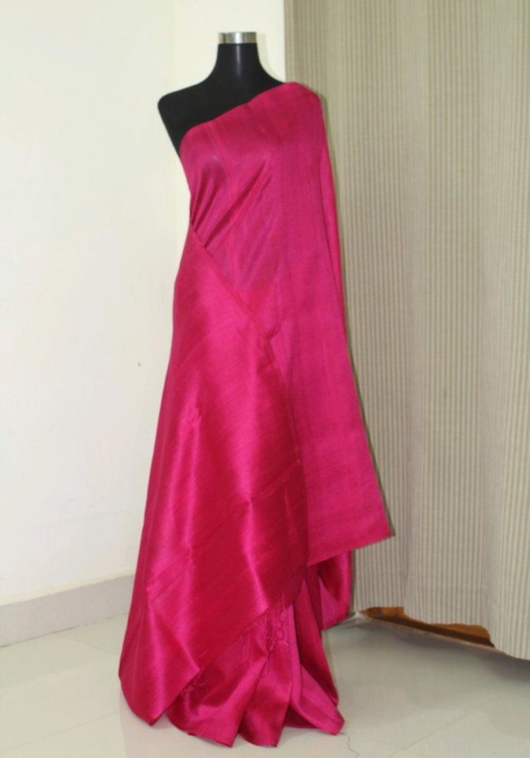 Ravishing Dark Pink Pain Tussar Raw Silk Saree