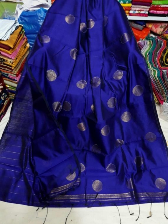 Royal Blue Cotton Silk Golden Ball Butti Saree