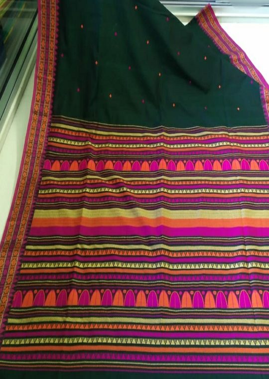 Stunning Lovely Dark Green Khadi Saree With Designer Pallu