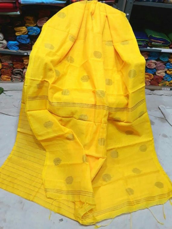 Yellow Cotton Silk Golden Ball Butti Saree