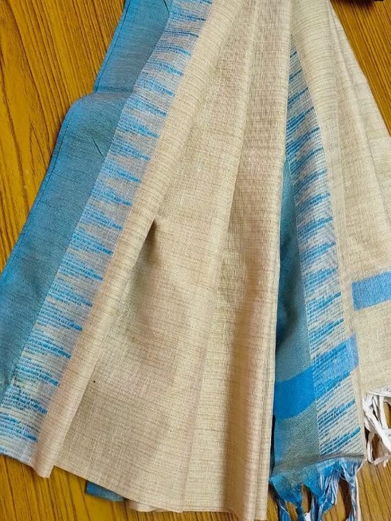 Blue Temple Border Khadi Silk Dupatta