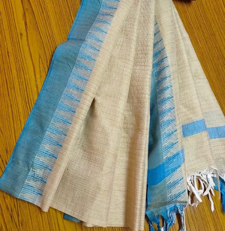 Blue Temple Border Khadi Silk Dupatta