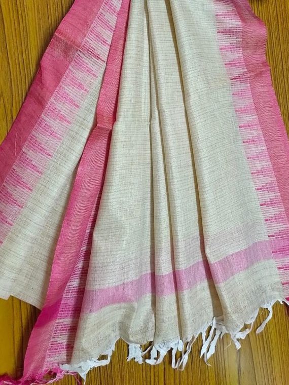 Dark Pink Temple Border Khadi Silk Dupatta_