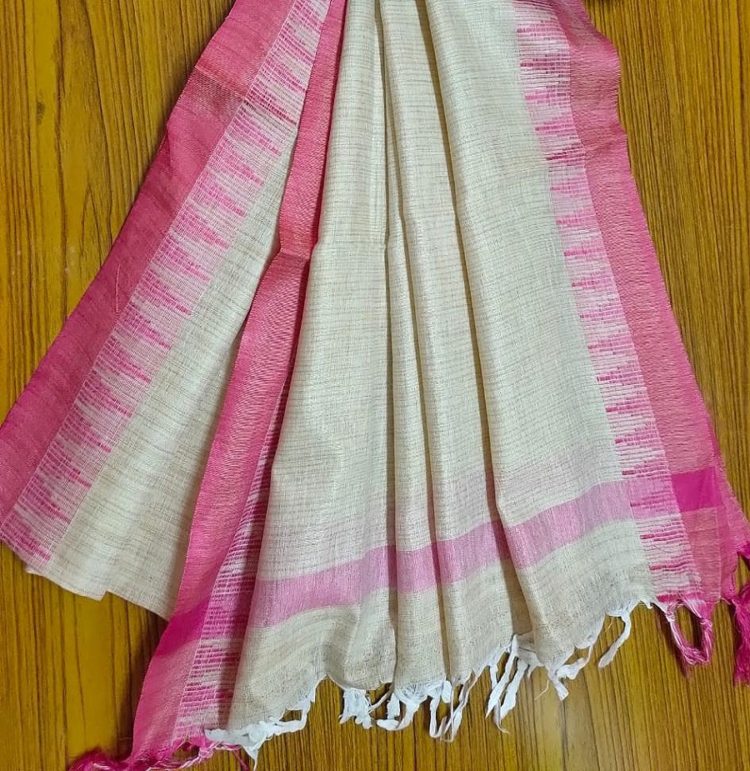 Dark Pink Temple Border Khadi Silk Dupatta_