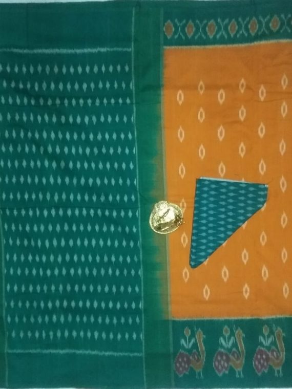Mango Yellow Pochampally Ikkat Cotton Saree With Green Border